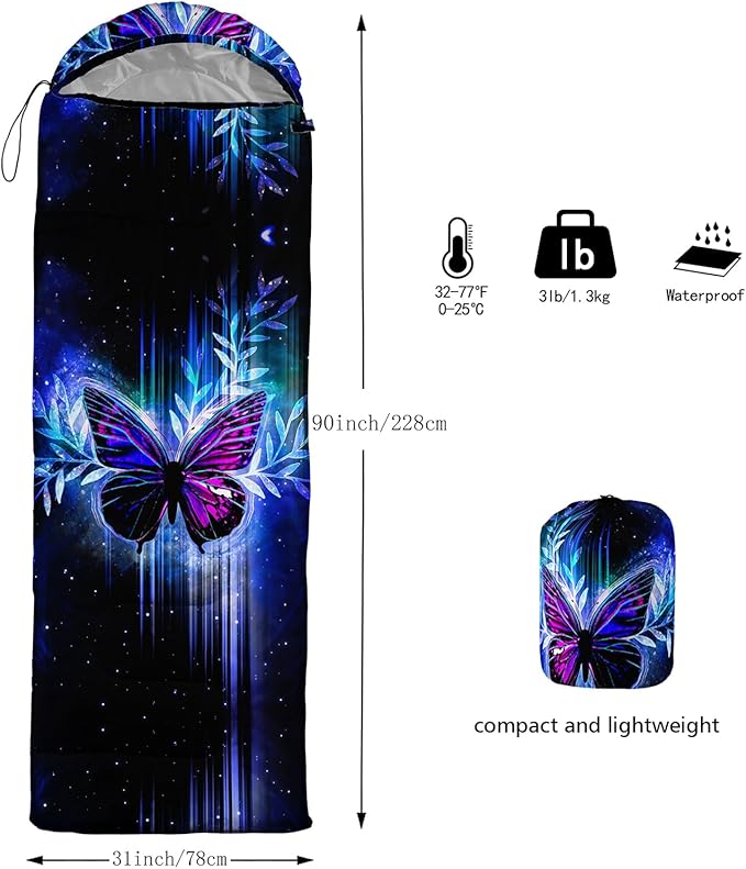 AILONEN Kids Floral Cat Camping Sleeping Bags,Lightweight & Waterproof,3 Season Warm & Cool Weather,Kawaii Kitten Sleeping Bags for Girls Adults,Travelling,Outdoors