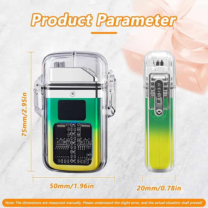 BABOBIU Electric Lighter Plasma Lighter Flameless Windproof Waterproof Arc Lighter with Smart Chip for Camping, Hiking, Adventure (Yellow Green)