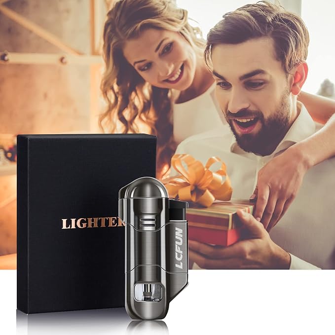 LcFun Torch Lighter 1 Pack Triple Jet Lighter Gas Fuel Refillable Butane Lighters Windproof Lighters for Camping, Incense, Fireworks (Gas Not Included)