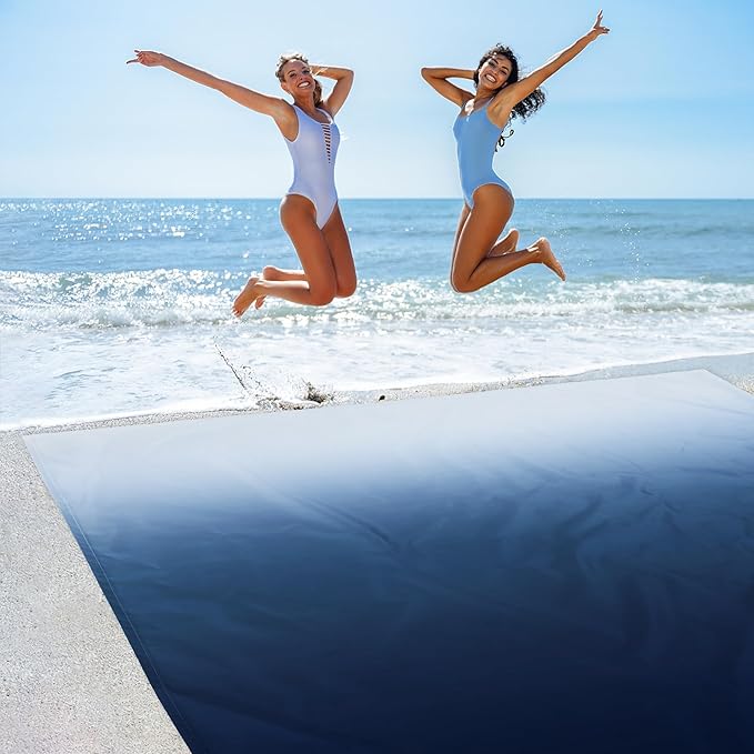 Waterproof Sandproof Beach Blanket, Blue-White Gradient Beach Mat Oversized for 2-4 Person, Compact Sand Free Quick Dry Polyester Outdoor Picnic Blanket for Travel, Camping, Hiking