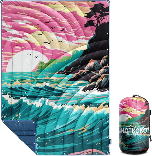 Camping Blanket,Lightweight Down Alternative Puffy Printed Camping Blanket Packable Outdoor Blanket for Camping,Traveling, Stadium, Hiking, Picnics