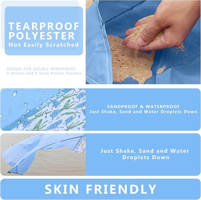 Beach Blanket Waterproof Sandproof, Picnic Blanket, Large Beach Mat 4-7 Adults, Lightweight Durable Sand Free Mat Quick Drying for Beach Travel Camping Hiking Picnic 79"x79"