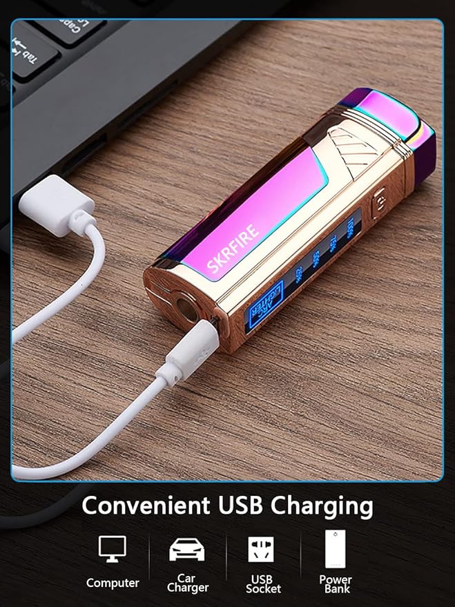 SKRFIRE Triple Arc Electric Lighter Plasma Lighter Rechargeable Lighter Windproof Outdoor Lighter Cool Lighter Suitable for Candles, Camping (Colour Ice)