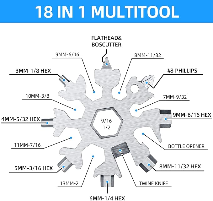 Snowflake Multitool 2PCS 18-in-1 Stainless Steel Snowflake Multi Tool Keychain Tool Gadgets for Outdoor Travel Camping Daily Mens Gifts