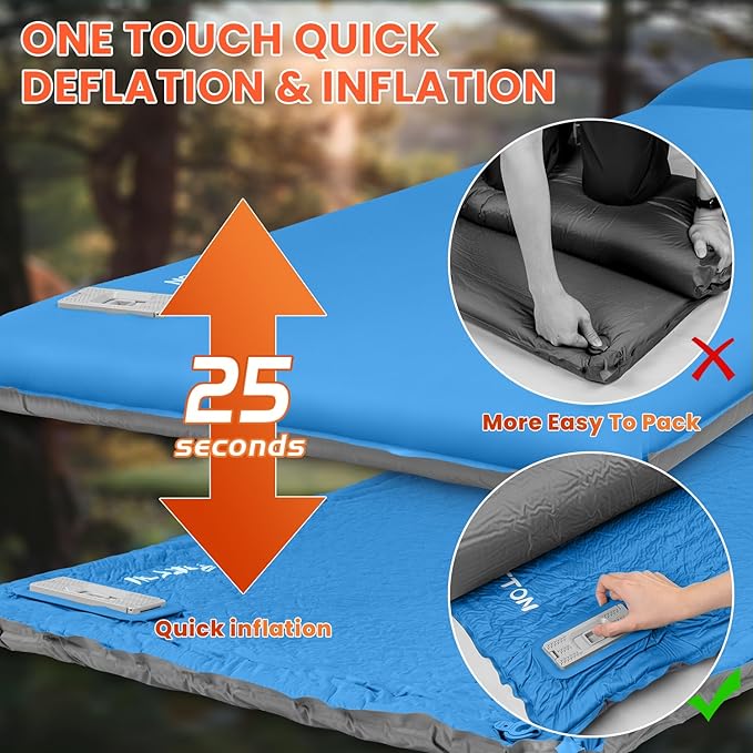 Self Inflating Sleeping Pad with Built-in Electric Pump, 3.15” Thick Memory Foam Camping Mattress, Fast Inflating Camping Sleeping Pad with Pillow, 4 Season Insulated Sleeping Pad for Camping, Tent