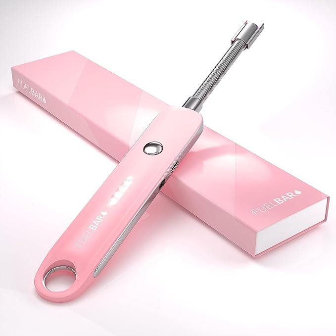 Candle Lighter BBQ Lighter Rechargeable USB Lighter with 360° Flexible Neck and LED Battery Display for Light Candles Gas Stoves Camping Barbecue Fireworks (Pink)