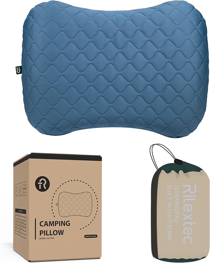 Inflatable Travel Pillow, 2-in-1 Camping Pillows for Sleeping with Removable Cover, Ergonomic & Lightweight Small Backpacking Pillow for Travel, Hiking, Camping, Outdoor