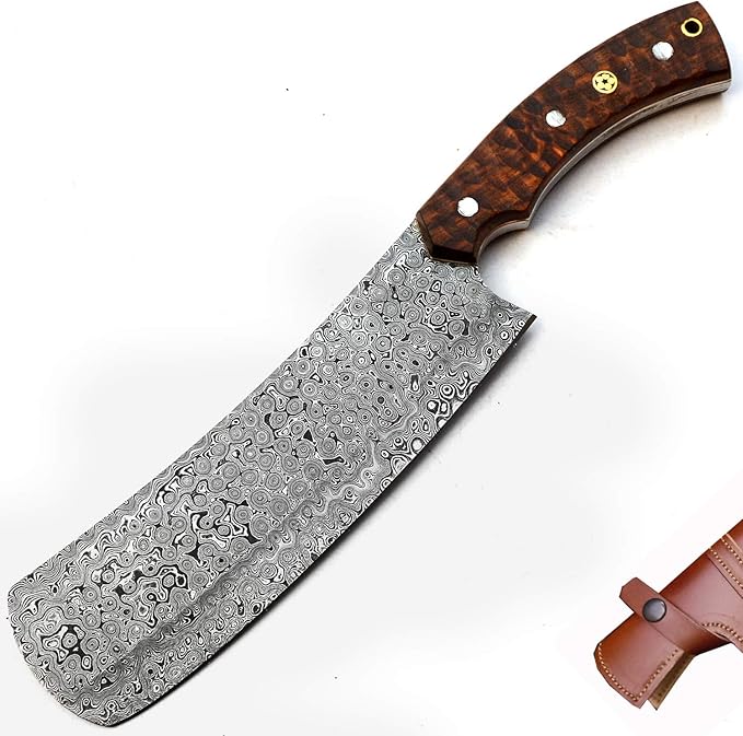 PAL 2000 KNIVES CL-9665 Custom Handmade Damascus Steel Cleaver Chopper Edc Knife with Sheath