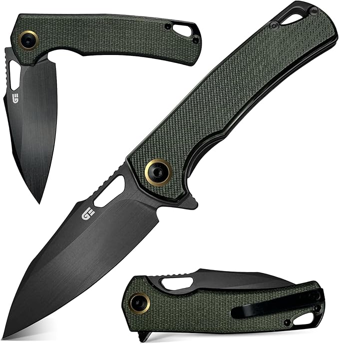 Folding Pocket Knife for Men - EDC Tactical Knife with Pocket Clip, Indoor & Outdoor, Camping, Survival Hiking & Gifts for Men, Every Day Carry, Lightweight (Green Micarta)