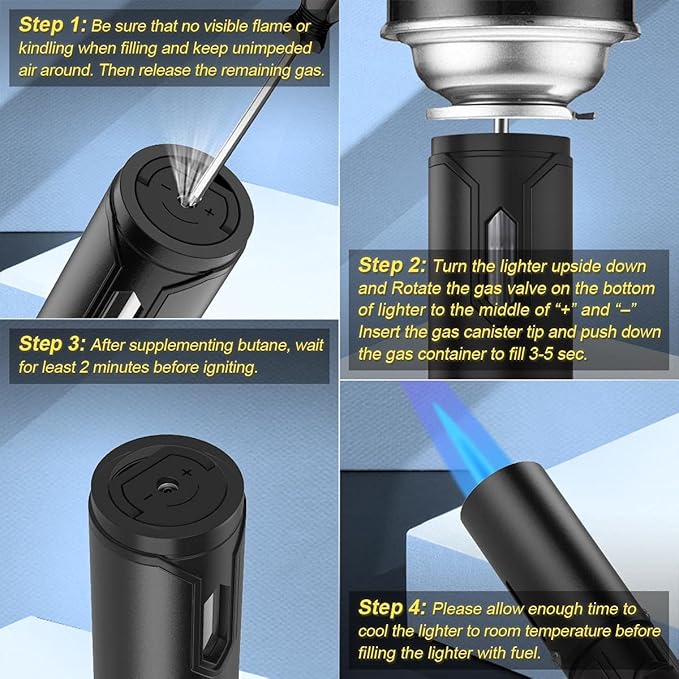 Butane Lighter, Torch Lighter with Fuel Level Window, Adjustable Fire Jet Lighter for Fireplace, Windproof Pen Lighter for Candle Kitchen BBQ, Brown, Lighter Fluid not Included