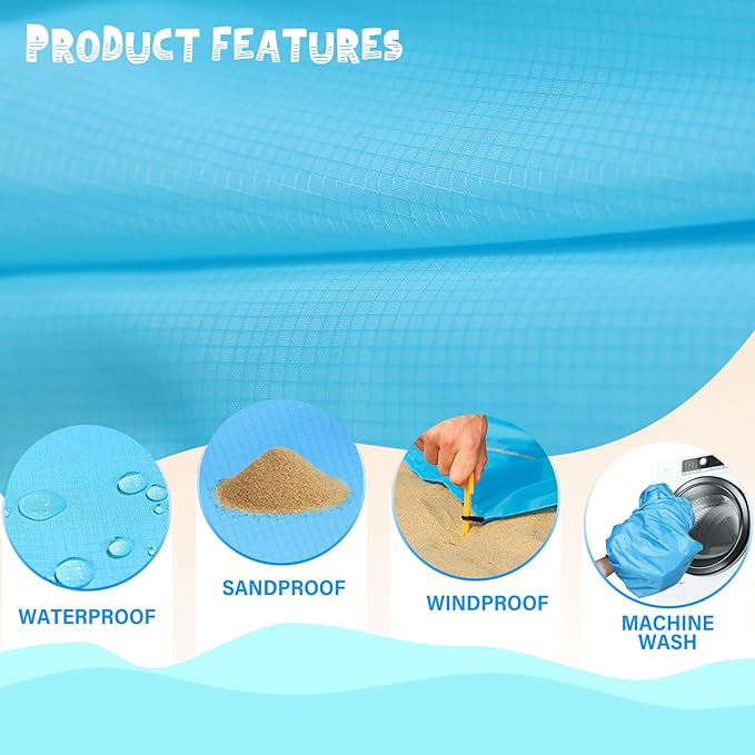 Beach Blanket Waterproof Sandproof 1-8 Adult Oversized 9'×10' Lightweight Durable Compact Sand Free Beach Mat for Travel Camping Hiking Picnic Blanket