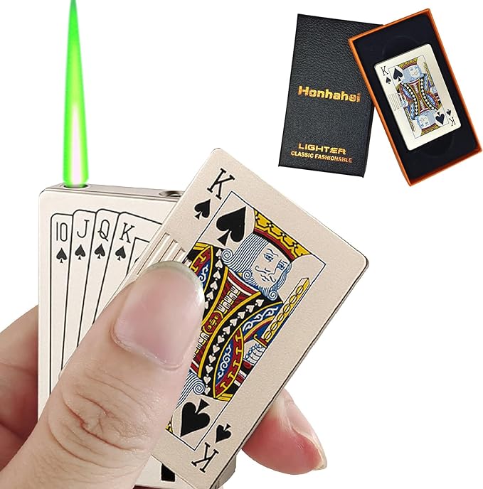 Jet Torch Lighter, Refillable Butane Playing Card Lighter, Exquisite Packaging, Windproof Lighters, Cool Lighter for Men, Candle, Camping, Birthday. (Butane Not Included) (1, Gold King)