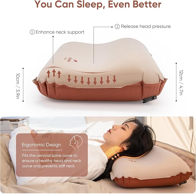 Naturehike Camping Pillow with Memory Foam, Self-Inflating Portable Pillow, Camping Essentials, Ergonomic for Neck Support, Travel Pillows for Camping, Airplanes, Hiking, Backpacking, Hammock