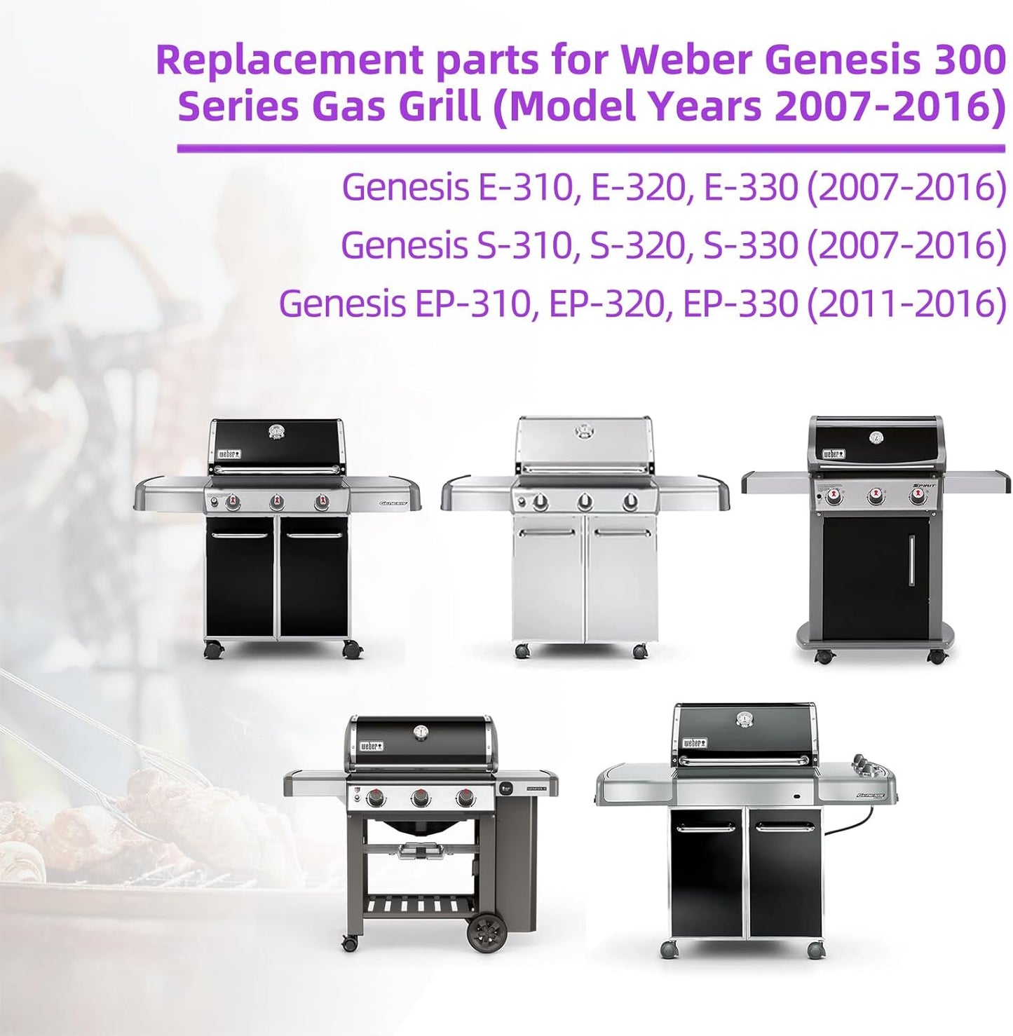 19.5" 304 Stainless Steel Grill Grates for Weber Genesis 300 Series E310 E320 E330 S310 S320 S330 EP-310 EP-320 EP-330 Gas Grills 2-Pack Cooking Grids Replacement Parts for Weber 7524, 7528