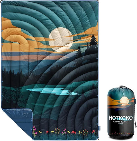 Camping Blanket,Lightweight Down Alternative Puffy Printed Camping Blanket Packable Outdoor Blanket for Camping,Traveling, Stadium, Hiking, Picnics