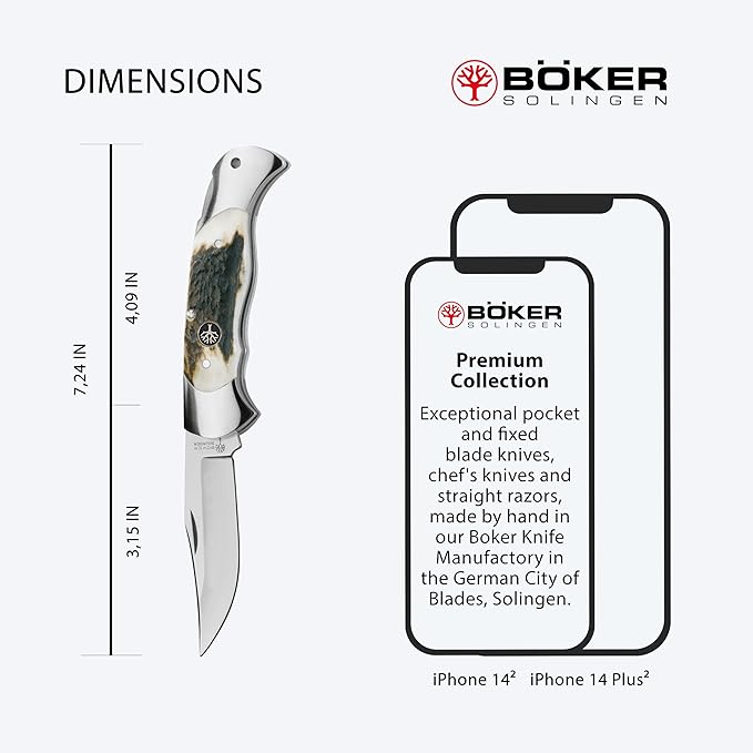Boker 112004ST Stag Lock Blade Hunter Pocket Knife with 7-1/4 in. Straight Edge Blade