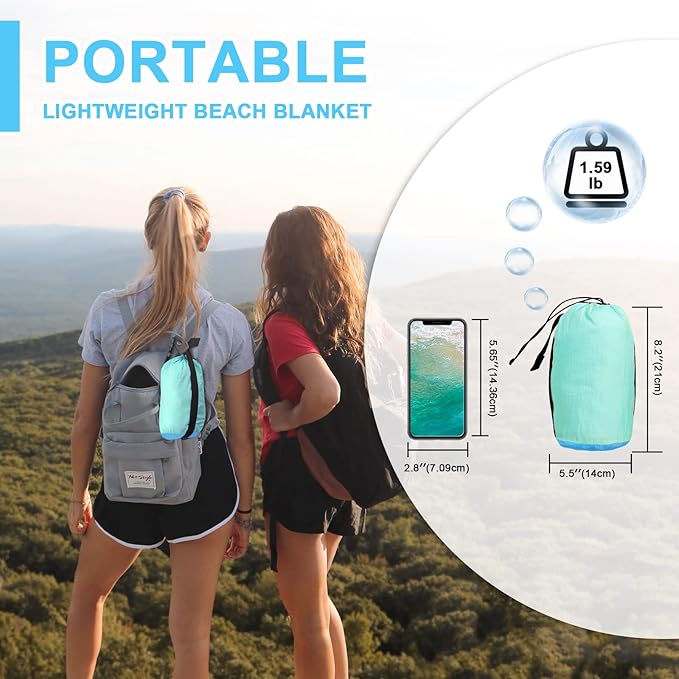 Beach Blanket MAXVINI Beach Mat 118"X 110" Beach Blanket Waterproof Sandproof 2-8 Adults, Outdoor Large Beach Blankets Sand Free Lightweight Portable Beach Accessories for Picnic Travel Camping Hiking