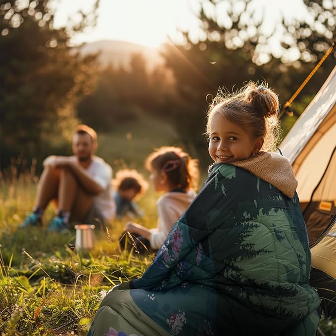 Outdoor Camping Blanket - Puffy Ultralight Packable Blankets for Sleeping, Camp, Travel, Hiking, Stadium, Sherpa Fleece Warm Puffer Portable Camping Quilt, DWR,Machine Washable,56"x 78"