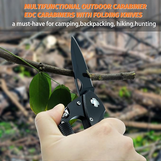 Multitool Carabiner with Pocket Knife EDC Carabiners Keychain with Bottle Opener Folding Knives Bottle Opener Window Breaker and Screwdriver Survival Gear for Camping Hiking