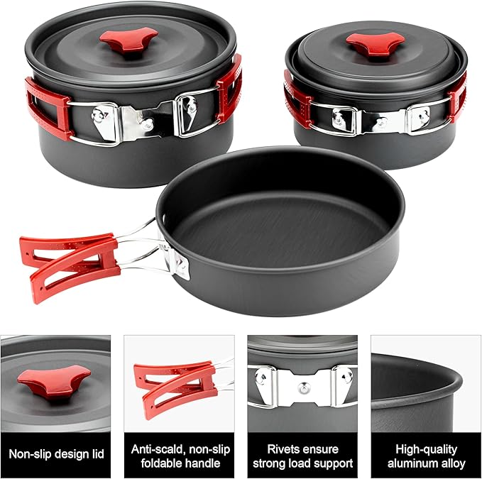 Alocs Camping Cookware, Portable Camping Essentials with Accessories, Camping Gear Camping Cooking Set for Outdoor Cooking, Backpacking, Hiking and Picnic.
