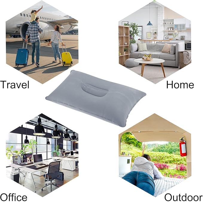 PATIKIL Inflatable Pillow, 2 Pack Squared Ultralight Camping Travel Pillow Desk Rest Neck Support for Hiking Backpacking Office, Gray