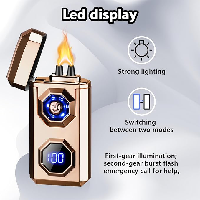 Electric Lighter,Arc Lighters Rechargeable,USB Type-C Fast Charge,High Power Windproof Lighter with LED Battery Display and LED Lighting, Suitable for Camping,Scented Candles(Gold)