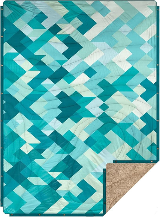 Outdoor Camping Blanket with Sherpa Lining, Extra Warm Thick Camp Blankets & Puffy Ultralight Soft Poncho DWR Camping Quilt for Cold Weather, Adventure,Sleeping,Backpacking 78"x 56"