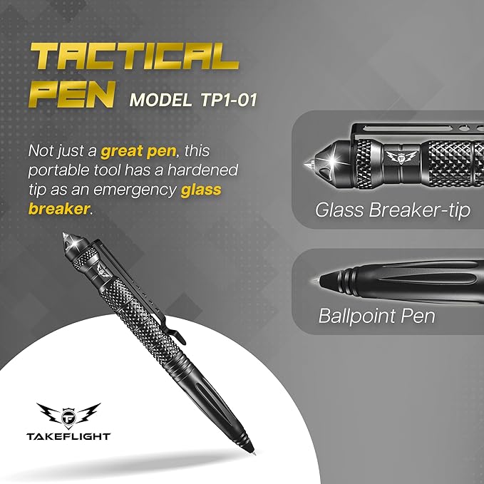 Tactical Pen Multitool – Gifts For Men Dad - Diamond Thread Grip, Strong Rugged Aluminum EDC Survival Gear, Pocket Military Writing Glass Breaker, Pen Collection - Black Card