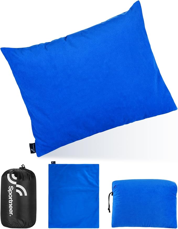 Sportneer Camping Pillow for Sleeping, Compact Camp Pillow Travel Pillow with Washable Cover and Storage Bag Camping Essentials and Travel Pillow for Airplanes Camping Travel