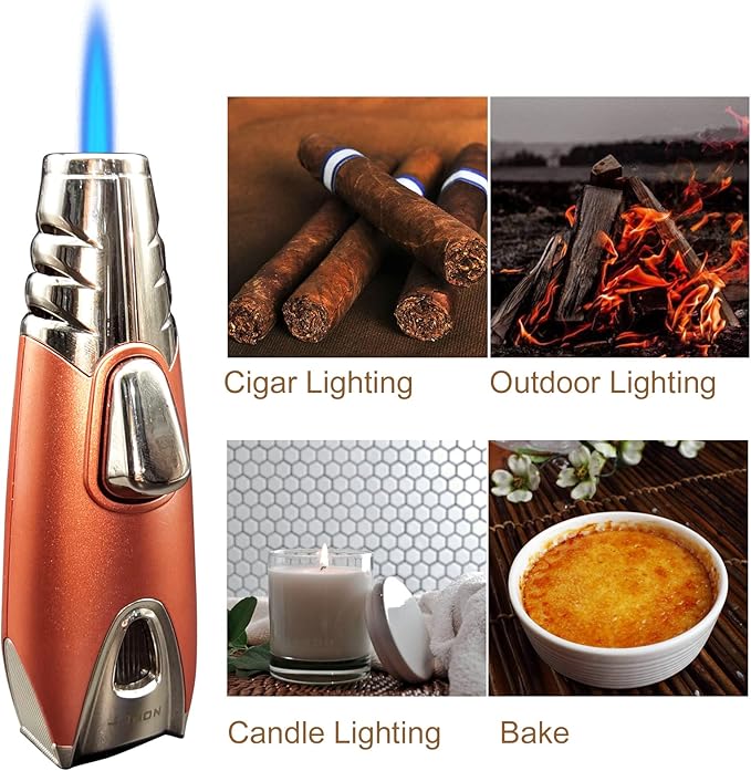 JOBON Pocket Torch Lighter, Gift Idea (Butane Free), Professional Reusable Single Jet Flame Gas Lighter, Kitchen BBQ Camping Candle (Rose Gold)