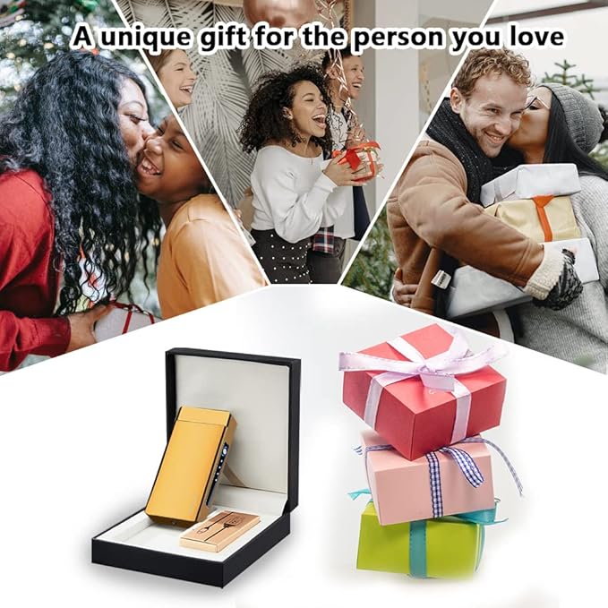 Electric Candle Lighter USB Rechargeable Lighter Plasma Arc Lighter High Power Unique Cool Lighter with Metal Ice Touch, Big Flame Grill Lighter for Outdoor Grill, BBQ, Cooking (Gold)