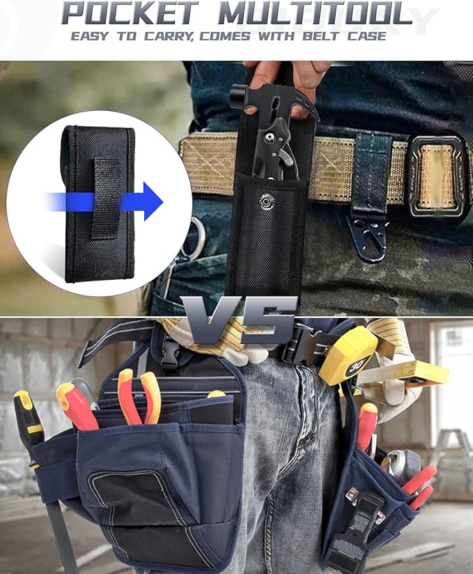 BIBURY Hammer Multitool Camping Tool, 12-in-1 Survival Gear Outdoor Multi Tool with Safety Lock, Cool Gadgets Survival EDC Multi-Tool for Outdoor, Camping, Hiking, Survival