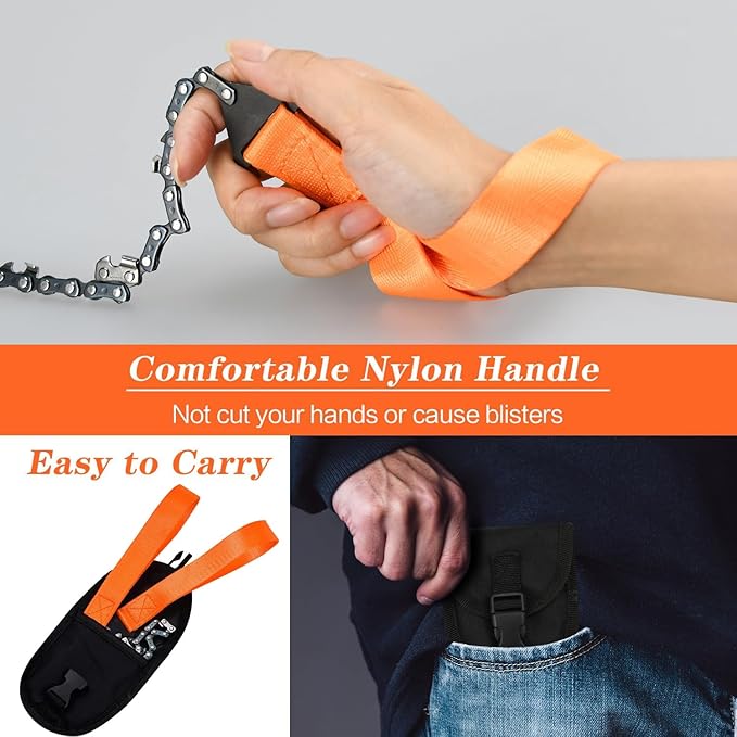 Pocket Chain Rope Saw Portable Hand Saw With Sharp Teeth Blades for Wood Cutting Outdoor Hiking Camping Survival Gear Garden Work With Carrying Pouch