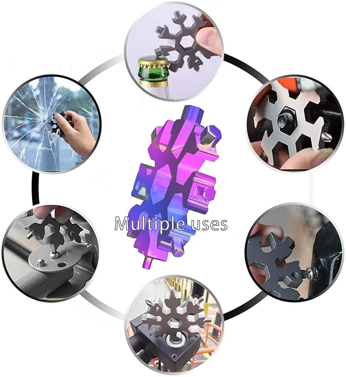 Snowflake Multitool, 3pcs Snowflake Tool Stainless Steel 18 in 1 Snowflake Multitool with Carabiner Clip, Keyring and Storage Bag for Christmas Gift Men's Present(three multicolor)