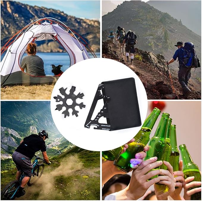 Portable 18 In 1 mini snowflakes multi pocket tool, Stainless Steel Multifunctional Tool Card, Handheld Tool For Outdoor Camping, Men Dad Gifts