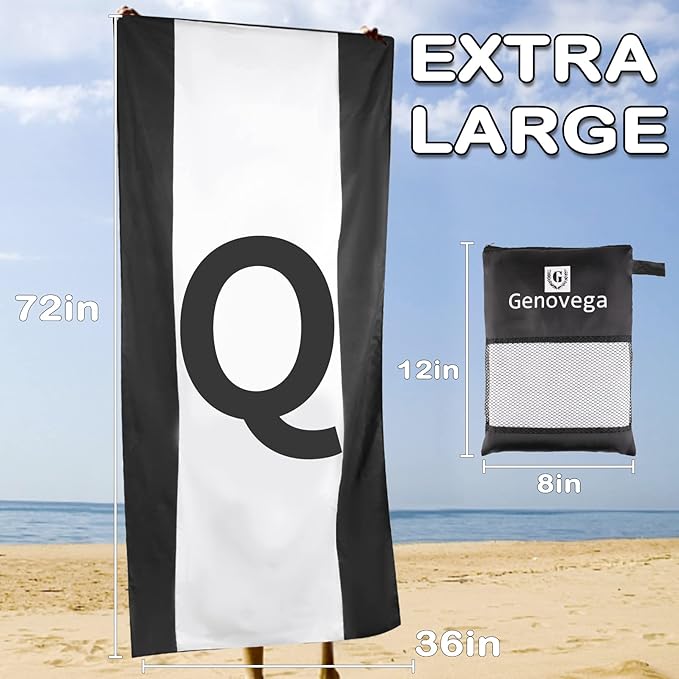 Genovega Oversized Monogrammed Microfiber Beach Towels Sandproof Compact for Men Women