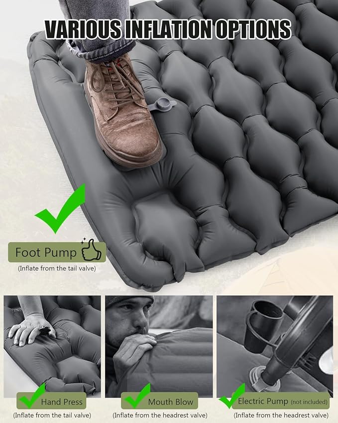 Sleeping Pad for Camping, Inflatable Camping Pad Built-in Foot Pump and Pillow, 75"×26" Single Size, Lightweight & Compact Camping Air Mattresses for Backpacking, Hiking, Traveling, Tent