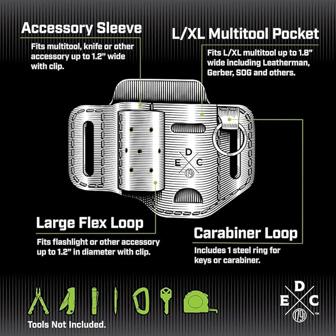 Multitool & Flashlight Holster, Leather EDC Organizer Belt Pouch Fits Multitool, Knife, Flashlight, Keys - Compatible with Heavy Duty Leatherman, Gerber, SOG Multitools
