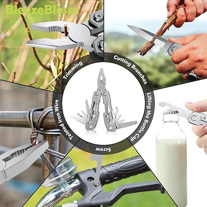Multitool 20-in-1 Pliers and Knife Set with Mini Saw, 5-in-1 Hand Cord, Outdoor Camping Survival Multi-Purpose Tool, Hunting and Fishing, Silver Colour, Suitable for Giving as Gifts, Men, Women