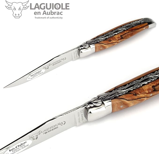 Laguiole en Aubrac Handmade Knife 12 cm Double platines L0712WAIF Aubrac Beech Wood Handle, Blade and bolsters Stainless Steel Shiny
