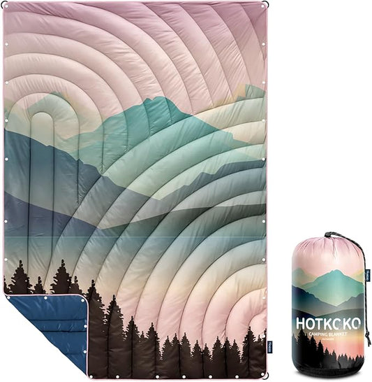 Camping Blanket,Lightweight Down Alternative Puffy Printed Camping Blanket Packable Outdoor Blanket for Camping,Traveling, Stadium, Hiking, Picnics