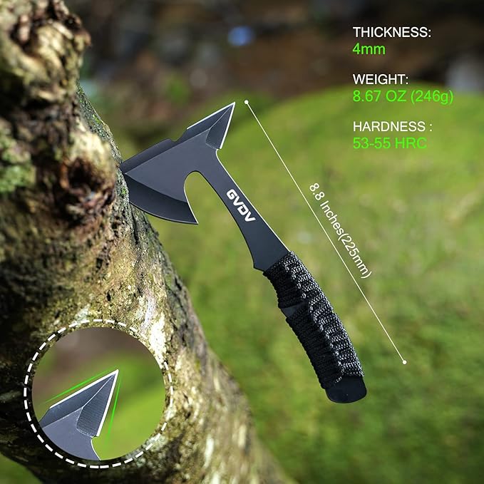 GVDV Throwing Axes Set - 3 Pack Hatchet with Full Tang Stainless Steel and Protective Nylon Sheaths for Camping Recreation and Competition