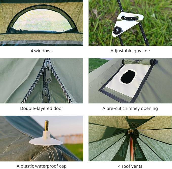 Cotton Canvas Bell Tent with Stove Jack, Roomy Yurt for Family Glamping Camping, 4 Season Tent with Zipped Removable Floor