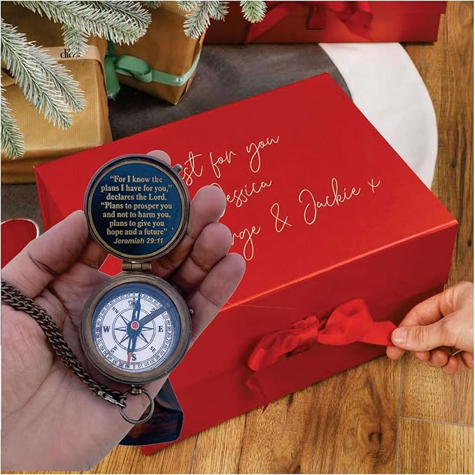 Engraved Personalized Inscription Antique Brass Compass Engraved with Leather Case Son Mom Children Gift Baptism Birthday Easter Decor