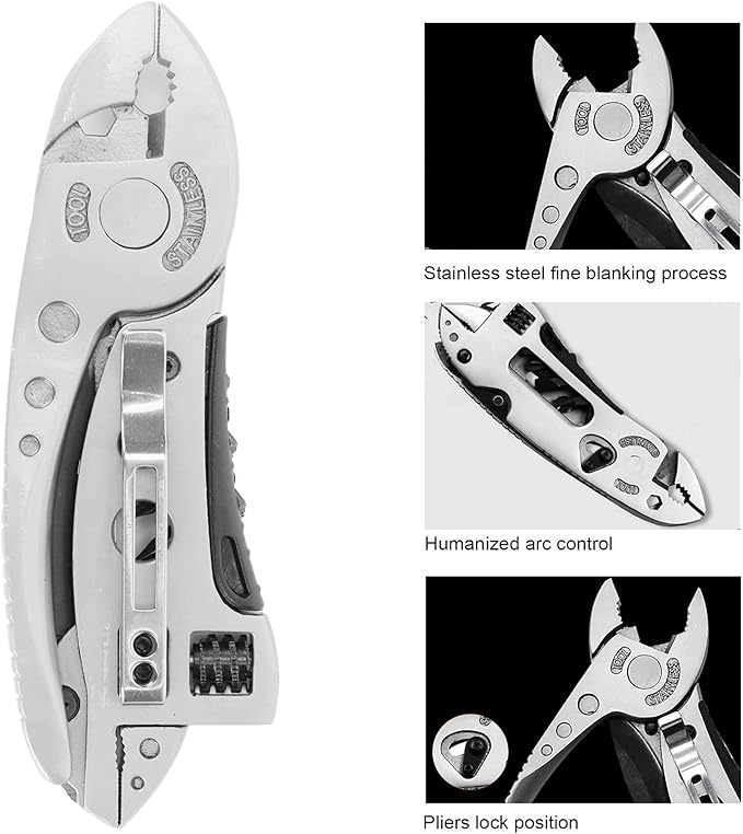 AUNMAS Wrench Multi Tool Handy Pocket Multitool wrench Knife Tool, Adjustable Wrench Screwdriver Bits Pliers Survival Emergency Gear Assembly