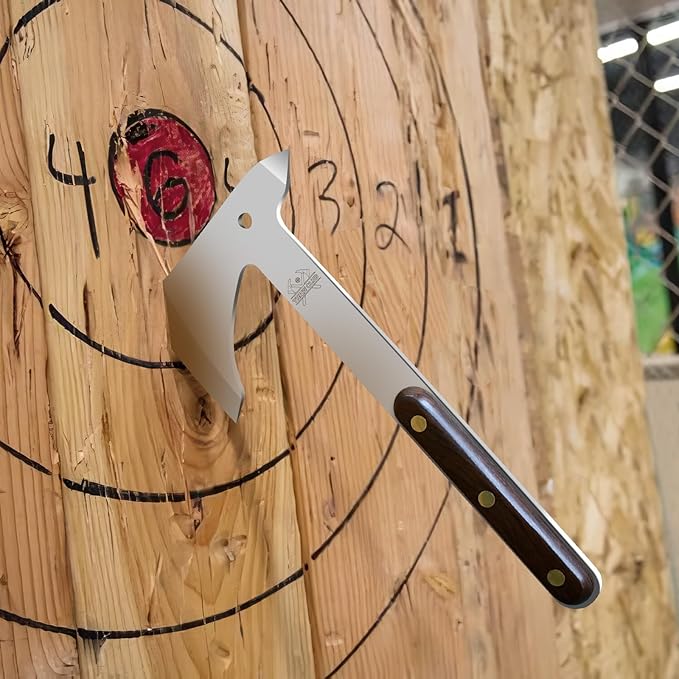 Throwing Axes 2 Pack Set, 10.2" Throwing Axes and Tomahawks Full Tang Stainless Steel with Woodle Handle and Nylon Sheaths, Perfect for Axe Throwing Game, Competition and Recreation