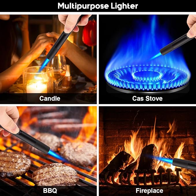 LcFun Butane Lighters 2 Pack Refillable Torch Lighter Adjustable Flame Candle Lighter Windproof Lighters for Candle, Grill, Camping (Butane Not Included)