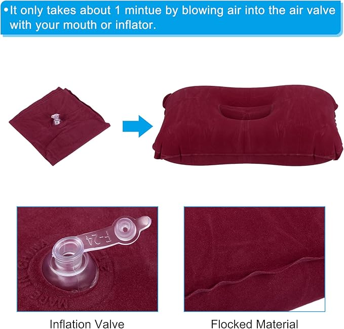 PATIKIL Inflatable Pillow, 4 Pack Squared Ultralight Camping Travel Pillow Desk Rest Neck Support for Hiking Backpacking Office, Dark Purple, Wine Red