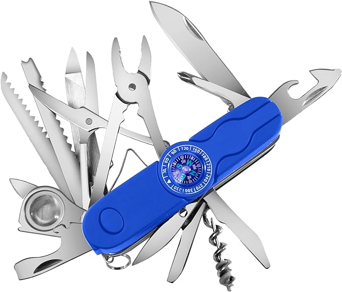 Swiss Eagle Ranger Multi-Tool Pocket Knife with Compass and 30 Tools All in Your Pocket Blue