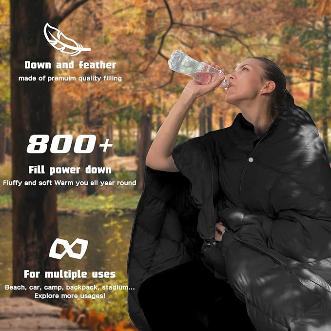 Down Camping Blanket,Puffy Down Blanket Packable Lightweight Down Throw Quilt Water-Resistant Outdoor Travel Blanket for Camping,Hiking,Stadium,Picnic,Car 50x77''Black